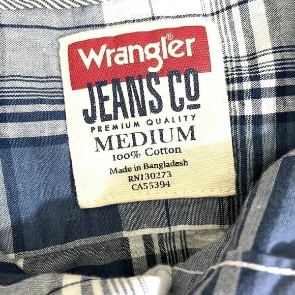 WRANGLER Long Sleeve Button Shirt Plaid Blue Sz M - Picture 3 of 3
